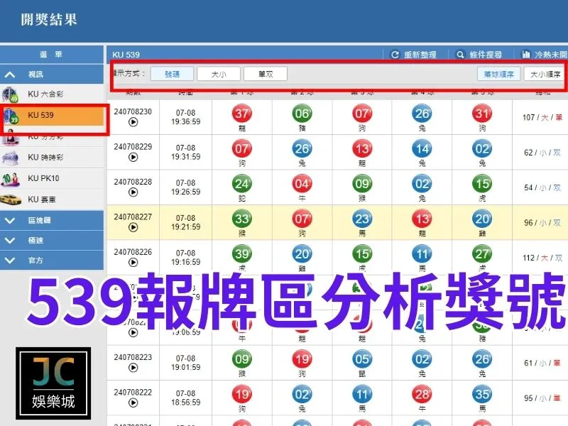 539報牌區分析獎號